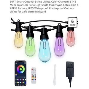 CAWWS RGBW LED Outdoor String‎ Lights 50FT Color Changing App Remote Music Sync